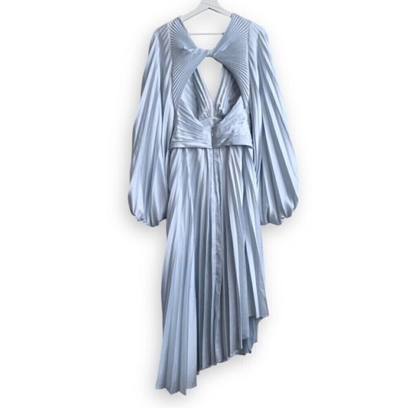 Acler Dress US 4 Palms Pleated Satin Midi Dress Light Blue AU 8 - Picture 8 of 15